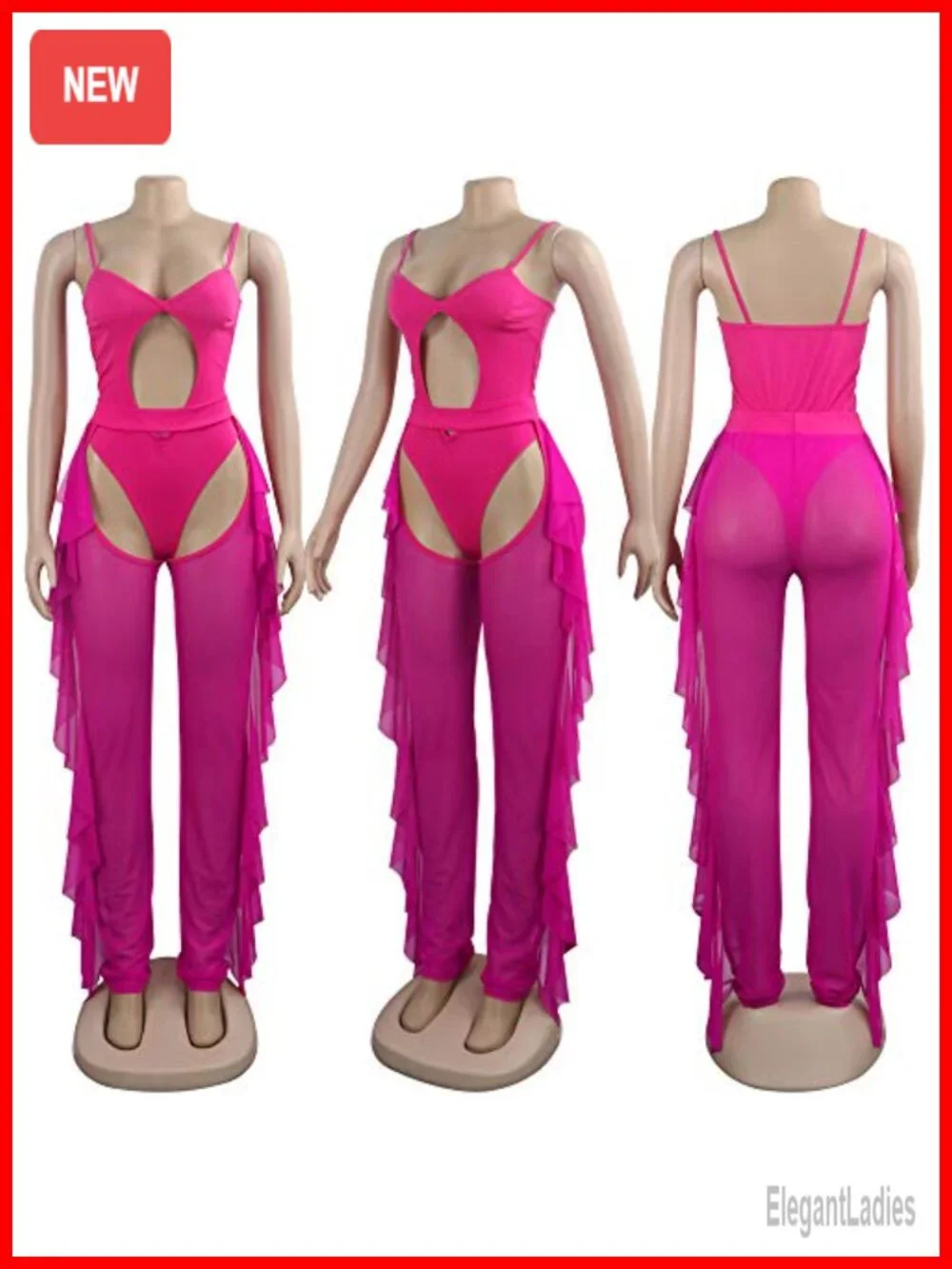 Beading Pearl See Through Sheer Mesh 2 Piece Jumpsuit Crop Top Long Pants